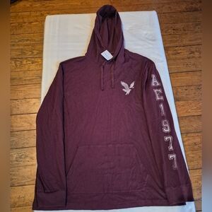 American Eagle Outfitters Men's Maroon Hoodie with Logo. Size XL